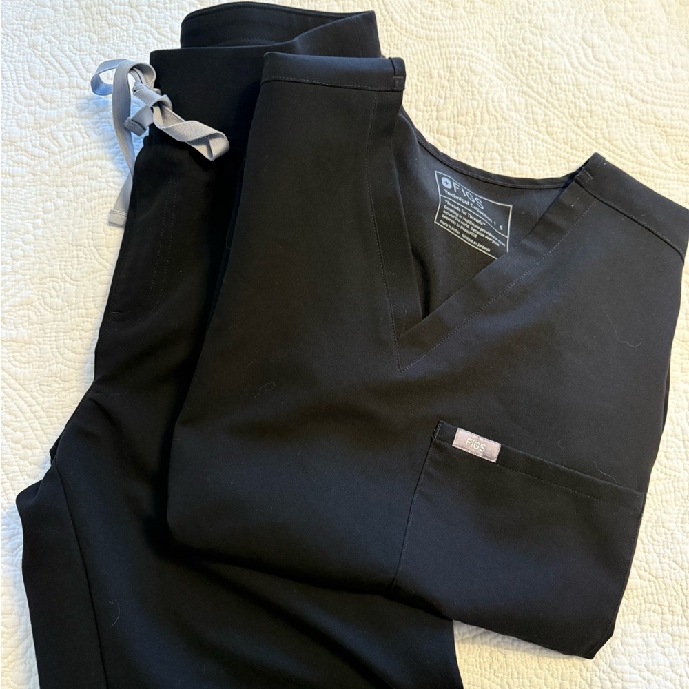 Black Scrub Set with Gray Tie